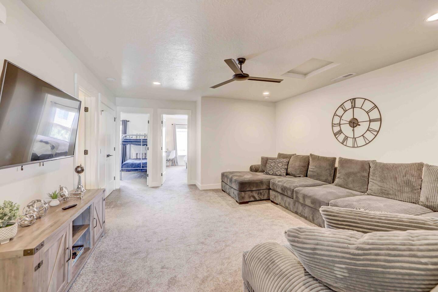 Loft area with massive couch to decompress